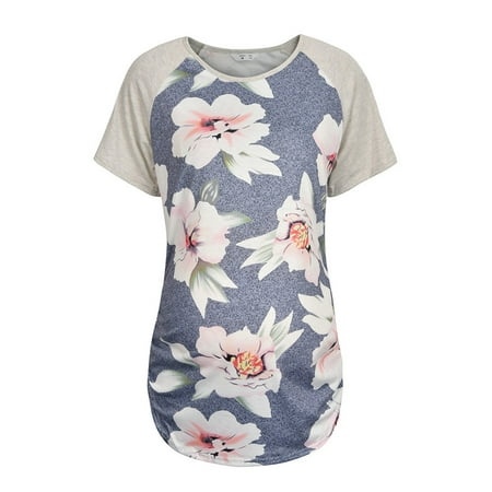

Nananla Women Maternity Shirt Short Sleeve Stitching Stripe Print Maternity Top