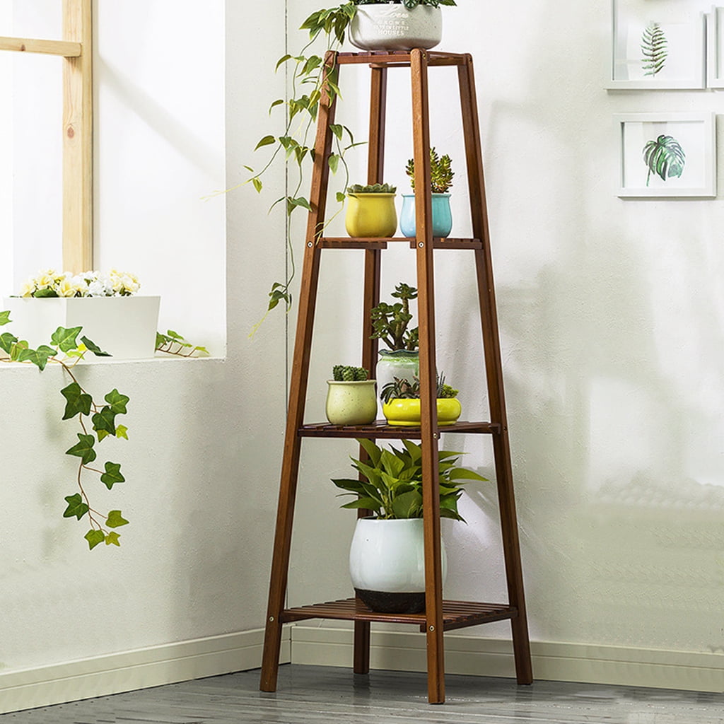 4 Tier Wood Plant Stand Table, Small Space Plants Display