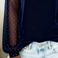 thumbnail image 4 of Velvet Cowl Neck Top Sparkly Velvet Tops Draped Cowl Neck Tops Cowl Neck Long Sleeve Shirts Sequin Holiday Shirt Dressy Casual Blouses Tshirts Velour Blouses New Years Eve Outfits Dark Blue M, 4 of 5