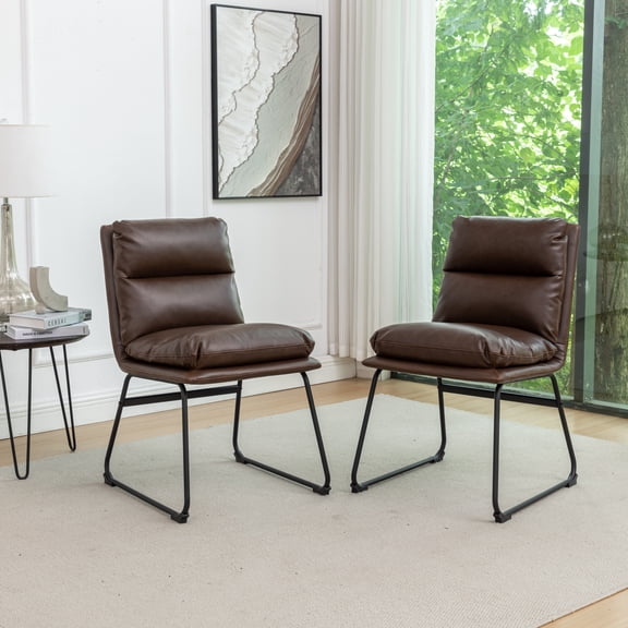 Roundhill Furniture Milos Contemporary Upholstered Dining Chairs, Set of 2, Antique Brown