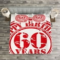 thumbnail image 3 of Ambesonne 60th Birthday Quilted Bedspread Set 3 Pcs, Birthday Stamp Slogan, Queen Size, White Red, 3 of 3