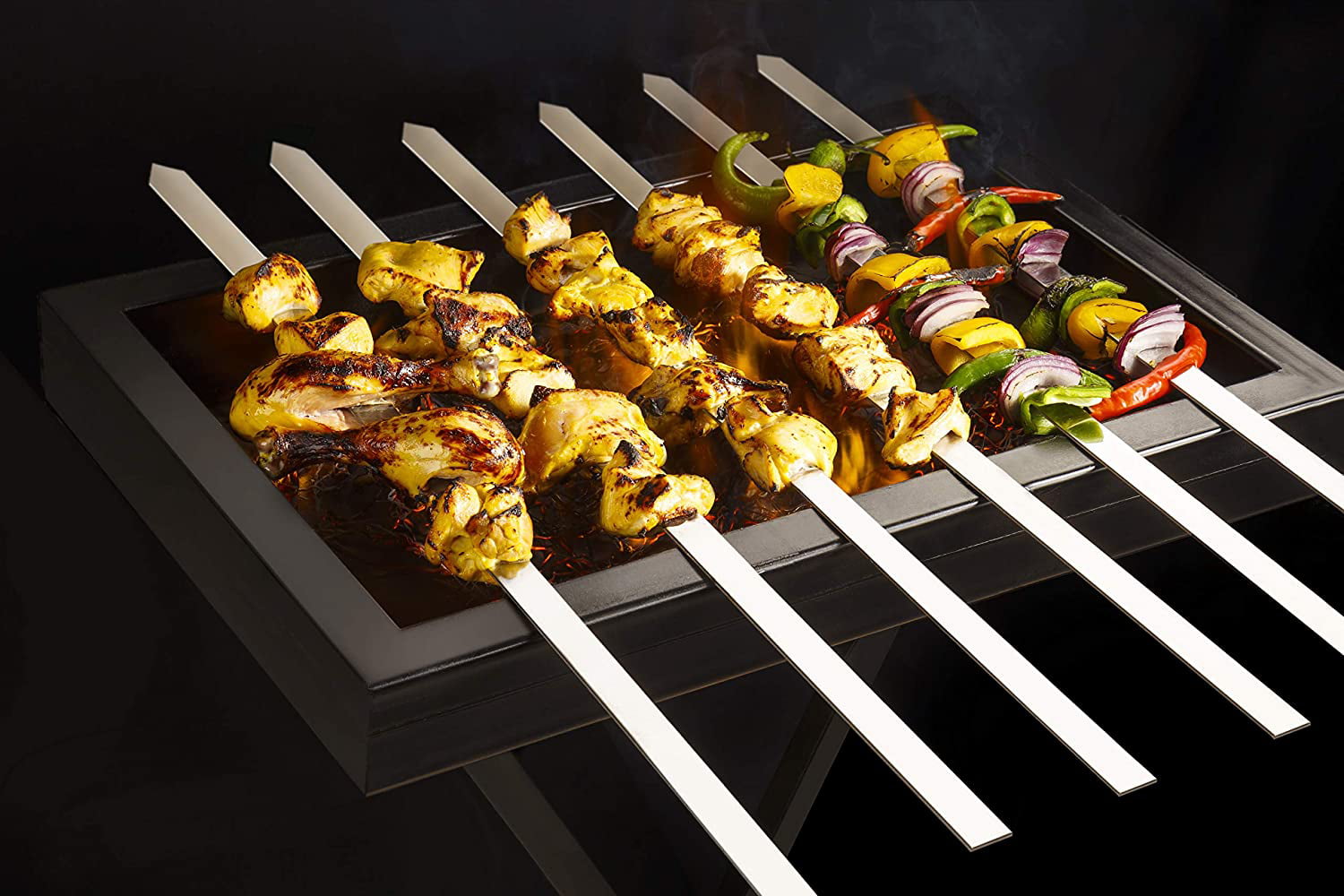 Perfe +hom Kabob 1" Wide Skewers No-Wood Handle Stainless Steel Long & Thick 