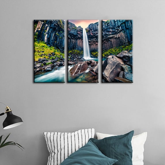 TISHIRON 3PCS Framed Canvas Wall Art Set,36"x24" Waterfall Landmark Canvas Art Decor