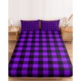 thumbnail image 2 of Twin XL Size Fitted Sheet Set - Black Purple Plaid 2 Piece Bedding Sets 16" Deep Pocket Fitted Sheet with 1 Pillowcases, Farmhouse Simple Buffalo Checked Brushed Microfiber Hotel Luxury Bed Sheets, 2 of 9