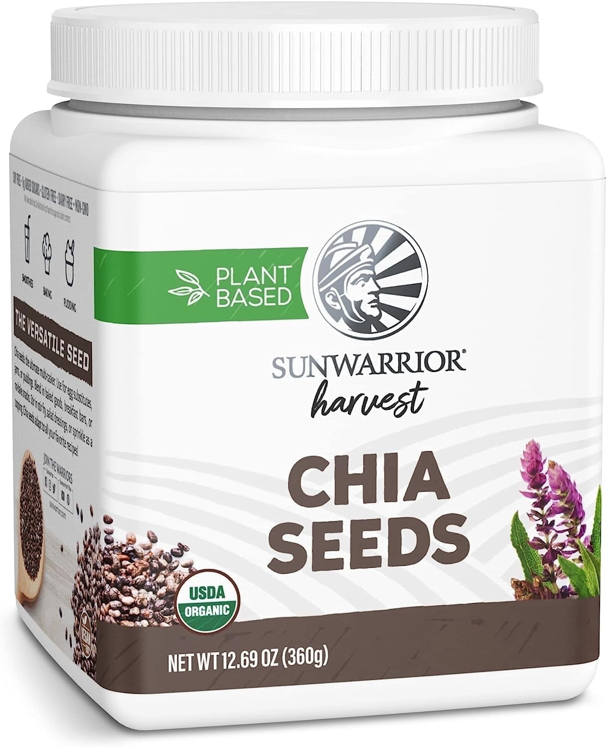 (2 pack) Sunwarrior Organic Chia Seeds, Non-GMO, Keto, Vegan, Superfood, 360g Tub (30 Servings)
