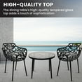 thumbnail image 5 of LeisureMod Devon Mid-Century Modern 3-Piece Aluminum Outdoor Patio Dining Set with Dining Table with Tempered Glass Top and 2 Stackable Flower Design Arm Chairs for Patio, and Backyard Garden Black, 5 of 20