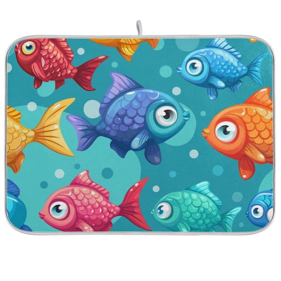 Cartoon Fish Dish Drying Mat Dish Drainer Rack Mats Water Absorbent Non-Slip Easy Clean Heat Resistant for Kitchen Counter