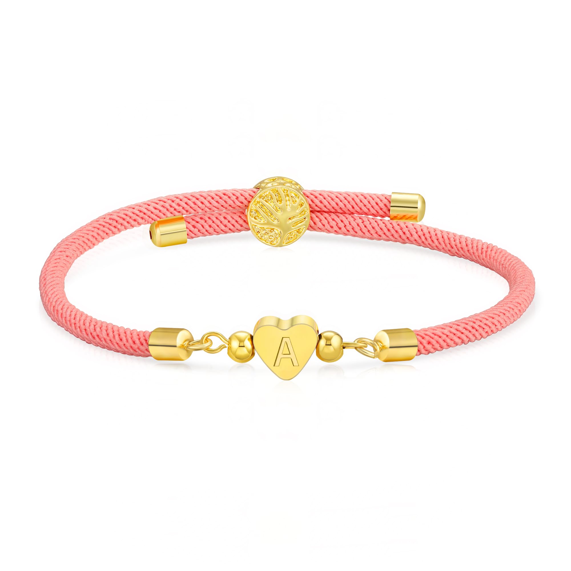 APSVO 18K Gold Plated Love Heart Initial Bracelets for Women Girls Pink Letter A Chain Charm Bracelet Birthday Graduation Jewelry Gifts Teen Her Mom Girlfriend Wife Adults Kids Ideas
