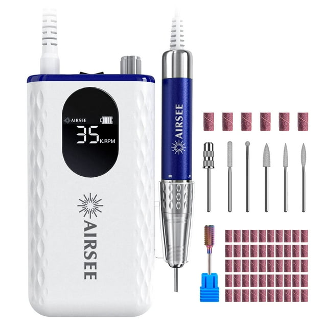 Taladro de uñas eléctrico recargable AIRSEE 35000 RPM con accesorios