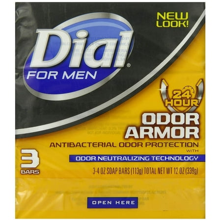 Dial for Men Odor Armor Antibacterial Soap, 3 Count, 4 oz (Best Bar Soap For Body Odor)