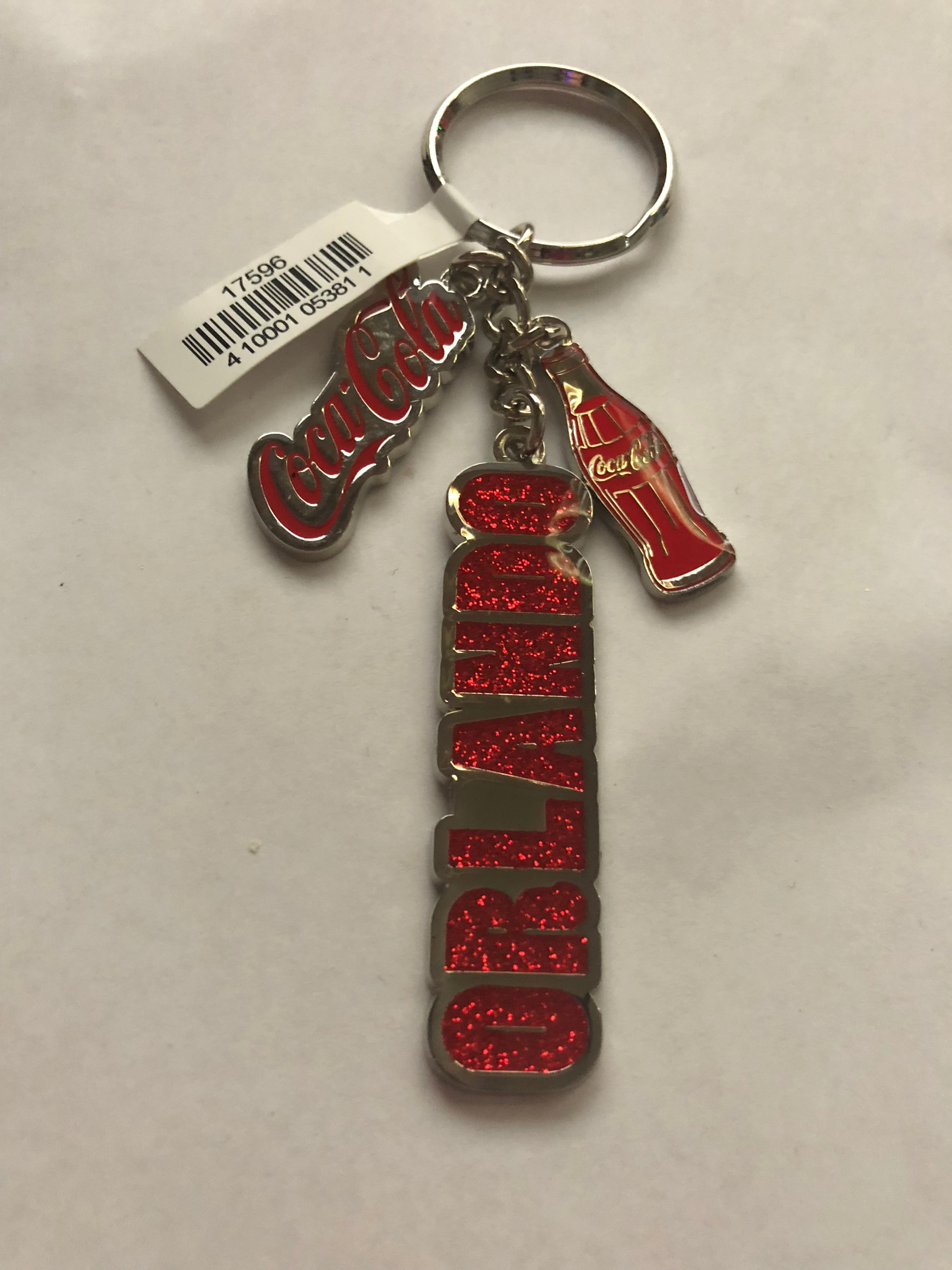 CocaCola Authentic CocaCola Coke Orlando Glitter Sign Bottle Charm Metal Keychain New