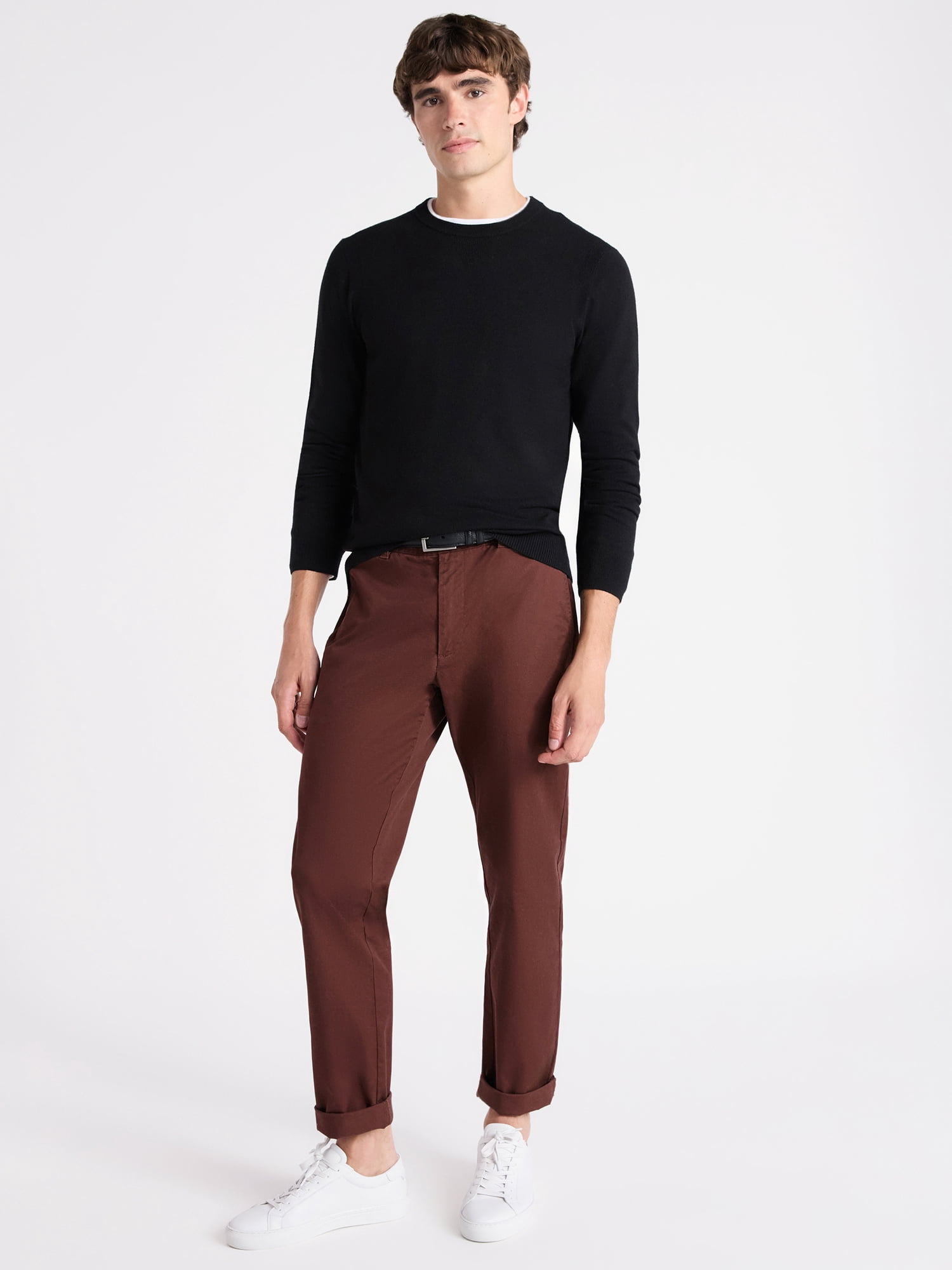 Free Assembly Men's Cozy Yarn Everyday Crewneck Sweater with Long Sleeves, Size XS-3XL