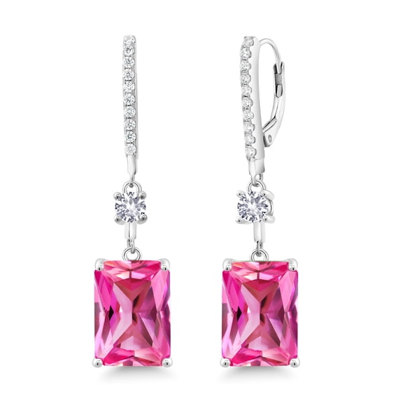 Gem Stone King 20.80 Ct Pink Created Sapphire White Created Sapphire 925 Sterling Silver Earrings