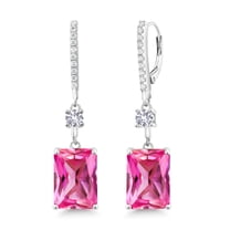 Gem Stone King 20.80 Ct Pink Created Sapphire White Created Sapphire 925 Sterling Silver Earrings