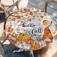 thumbnail image 2 of Orange Pumpkin Gnomes Fall Round Tablecloth, Fitted Table Cover with Elastic for 36"-44" Round Tables, Branches Thanksgiving Leaves Wooden Table Cloth Outdoor Dinning Party Waterproof Tablecloths, 2 of 7
