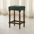 thumbnail image 2 of Set of 2 Rustic Wooden Counter Stools, 26-Inch Farmhouse Barstools with Green Fabric Padded Seat, Nailhead Trim, Distressed Walnut Finish &amp; Turned Legs – Counter-Height Kitchen Seating, 2 of 8