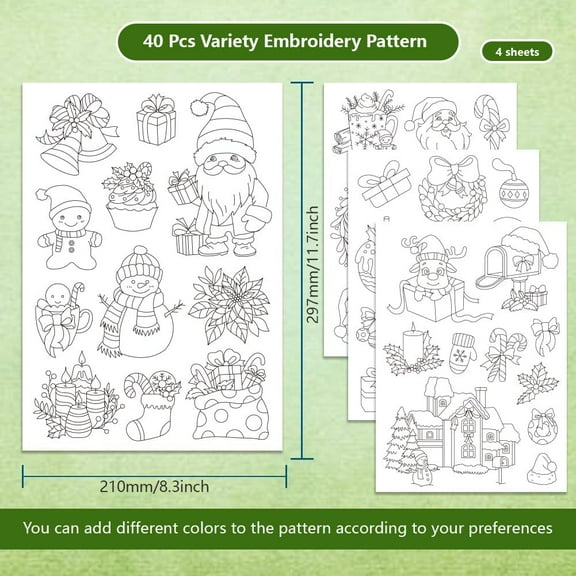 45pcs Christmas Embroidery Stabilizers Pre-Printed Water Soluble Stabilizer for Embroidery Hand Sewing Unisex Adults