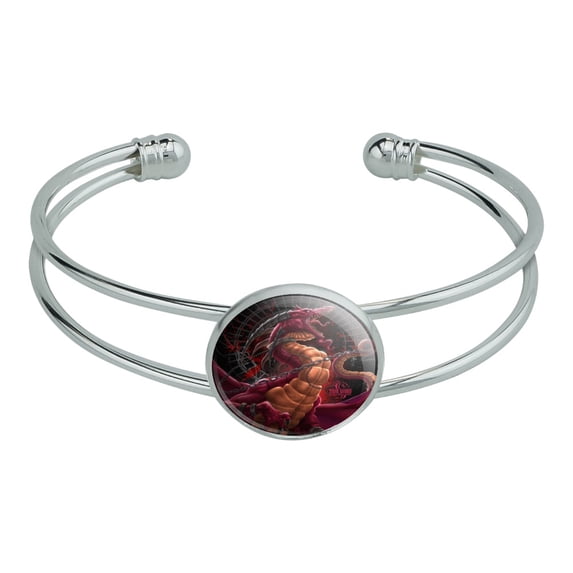 Fantasy Dragon Chained Unleashed Novelty Silver Plated Metal Cuff Bangle Bracelet