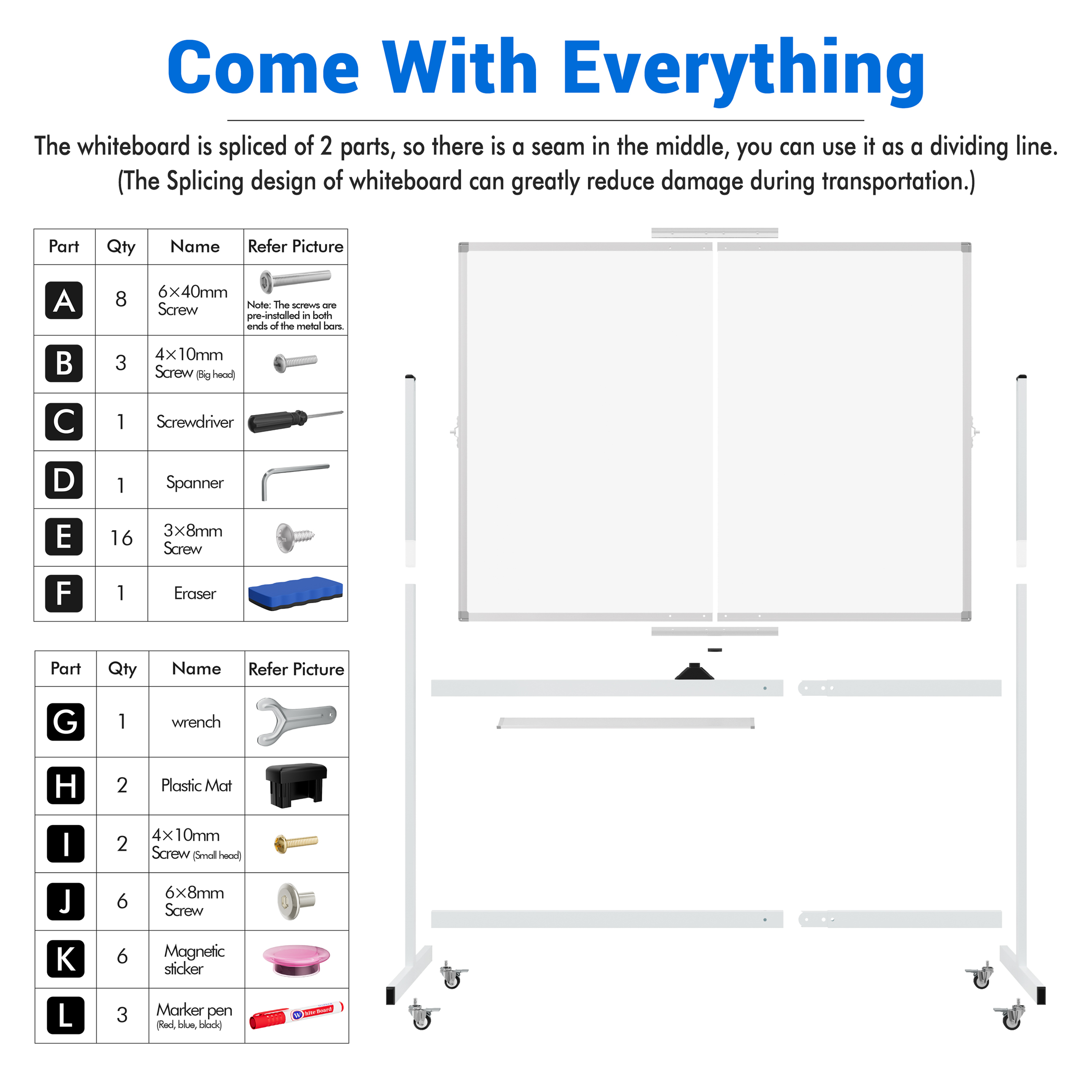 Tacwily 48x36 Inch Rolling Double-Sided Magnetic Whiteboard photo 4