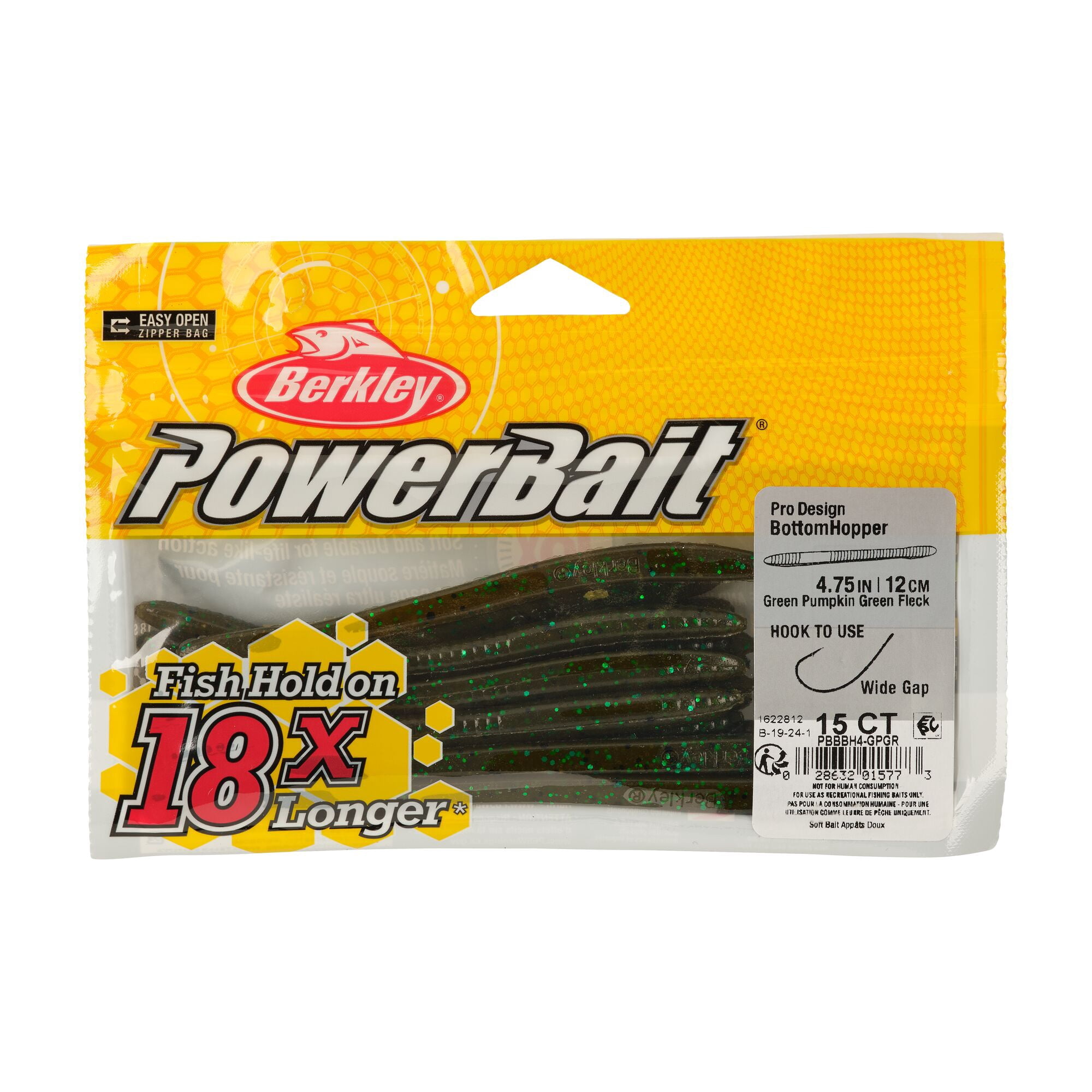 Berkley PowerBait® Bottom Hopper, 4.75 in, Worms, Green Pumpkin Green (15 Count)