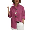 thumbnail image 2 of Omexry Plus Size Tops Women Turn Down Collar Long Sleeve Oversized Big Button Decor Casual Loose Solid Color Shirt Pink XXL, 2 of 5