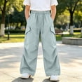 thumbnail image 2 of Xyant Girls Cargo Pants Elastic Waist Drawstring Joggers with Pockets Lightweight Casual Trousers for Kids 5-16T (Light Blue,9-10 Years), 2 of 4