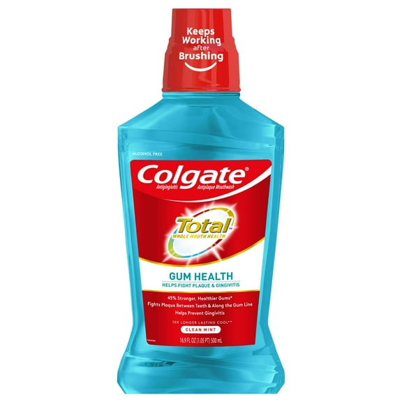 Colgate Total Gum Health Alcohol Free Mouthwash, Antibacterial Formula, Clean Mint - 500 Ml, 16.9 Fluid Ounce Packaging May Vary