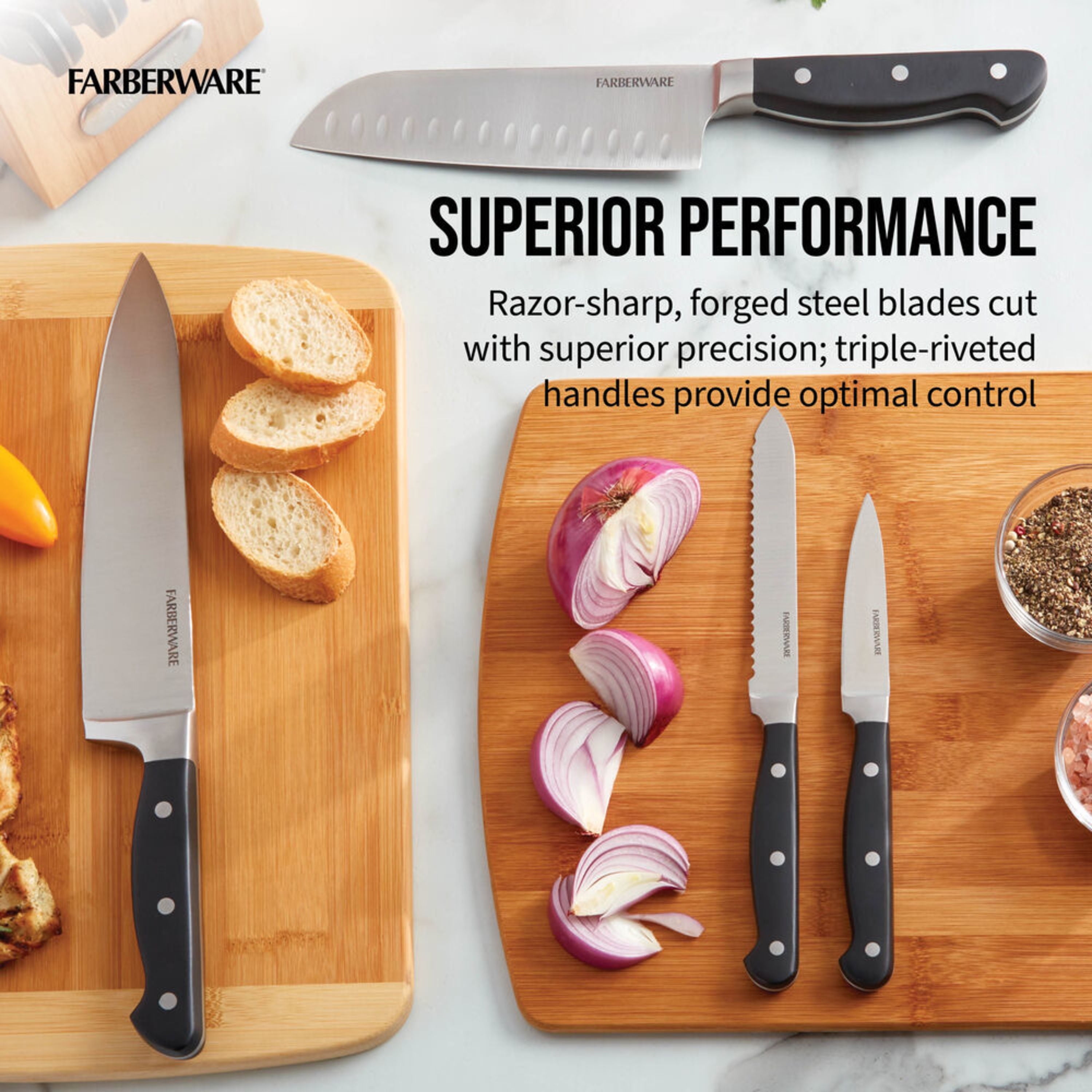 Farberware 14-Piece Forged Triple Rivet Knife Set with Built-in Edgekeeper Knife Sharpener