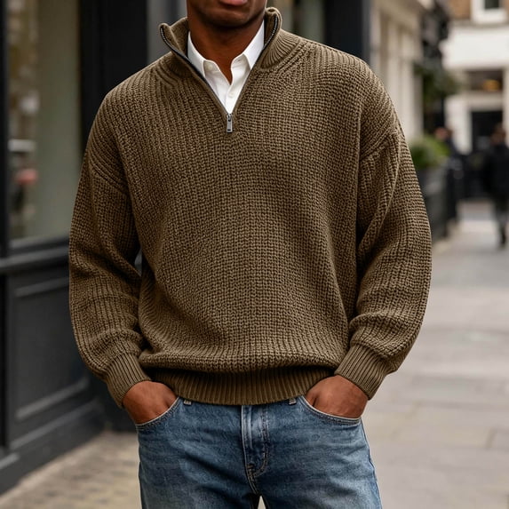 successthop Sweater for Men Long Sleeve Mock Neck Tops Quarter Zip Knitwear Ribbed Cuff Big and Tall Fall Casual Clothes