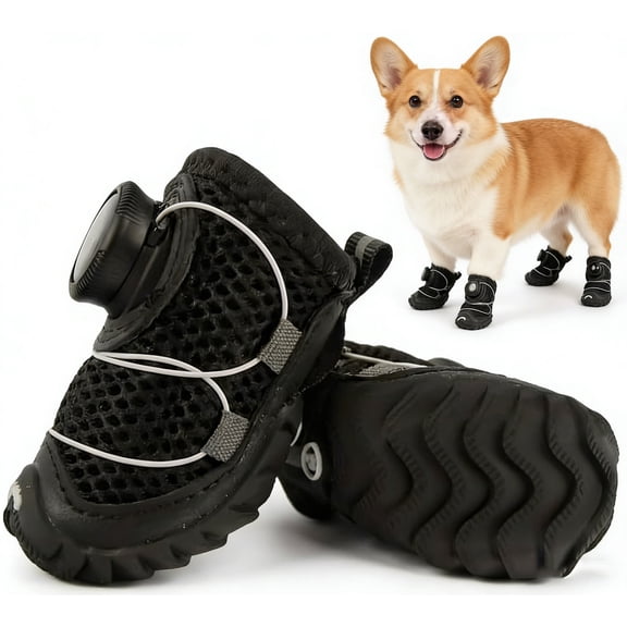 Dog Shoes,4-piece Set With Knob Adjustment,Non Slip Sole,Paw Protection,Suitable For Outdoor Walking,Hiking,Hot Roads And Rainy Days,Suitable For Small And Medium-sized Dogs.