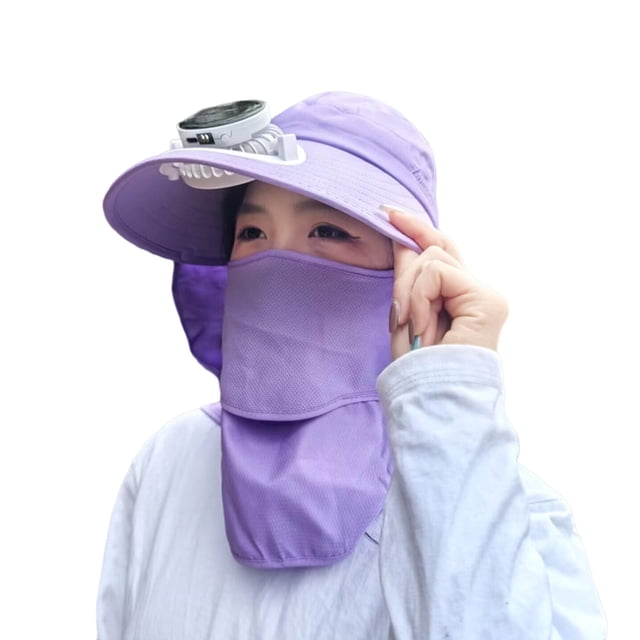 GPOECD Style Solar Powered Digital Display Fan Sun Hats for Adults Wide Brim Full Coverage Outdoor Summer Sun Protection PP2,One Size