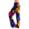 thumbnail image 2 of Halloween Pajama Pants for Women Witch Hat Spider Web Wide Leg Spooky Pajama Pants Skull Ghost Drawstring Horror Sleep Pants, M, 2 of 5