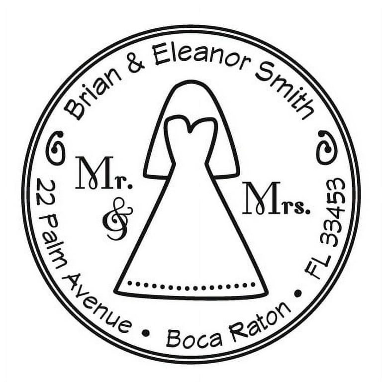 Personalized Round Self-Inking Rubber Stamp - The Smith Wedding dress