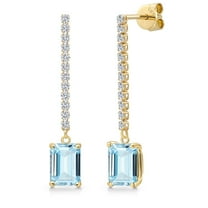 Gem Stone King 14K Yellow Gold Sky Blue Aquamarine and Lab Grown Diamond Dangle Earrings for Women | 3.16 Cttw | Gemstone March Birthstone | Octagon 8X6MM
