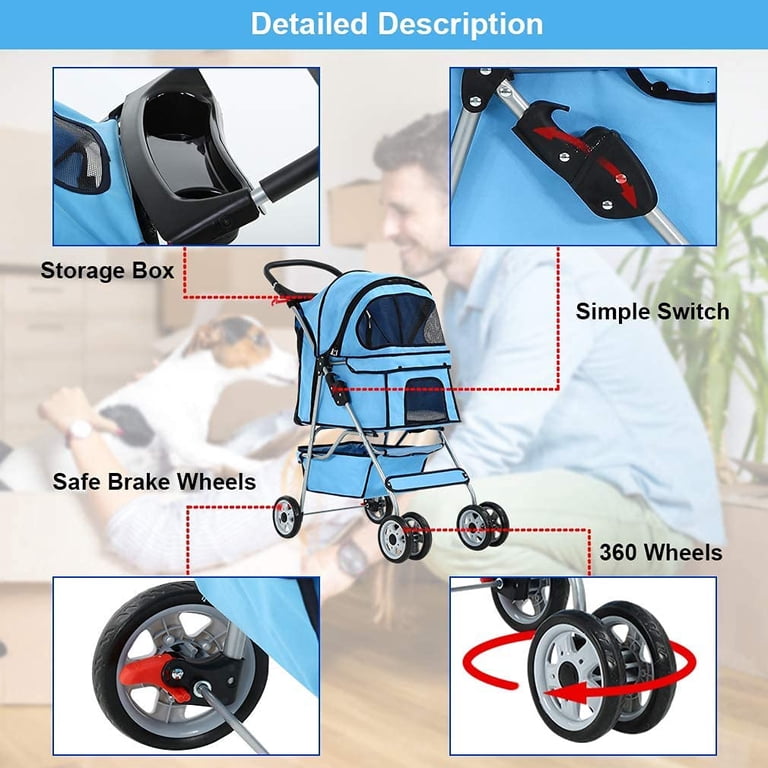 Bestpets 4-Wheel Folding Pet Stroller, Blue photo 6
