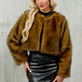 thumbnail image 2 of Women's Trendy Cropped Faux Fur Jacket Crewneck Open Front Cardigan Vintage Shaggy Winter Coat Yellow M, 2 of 5