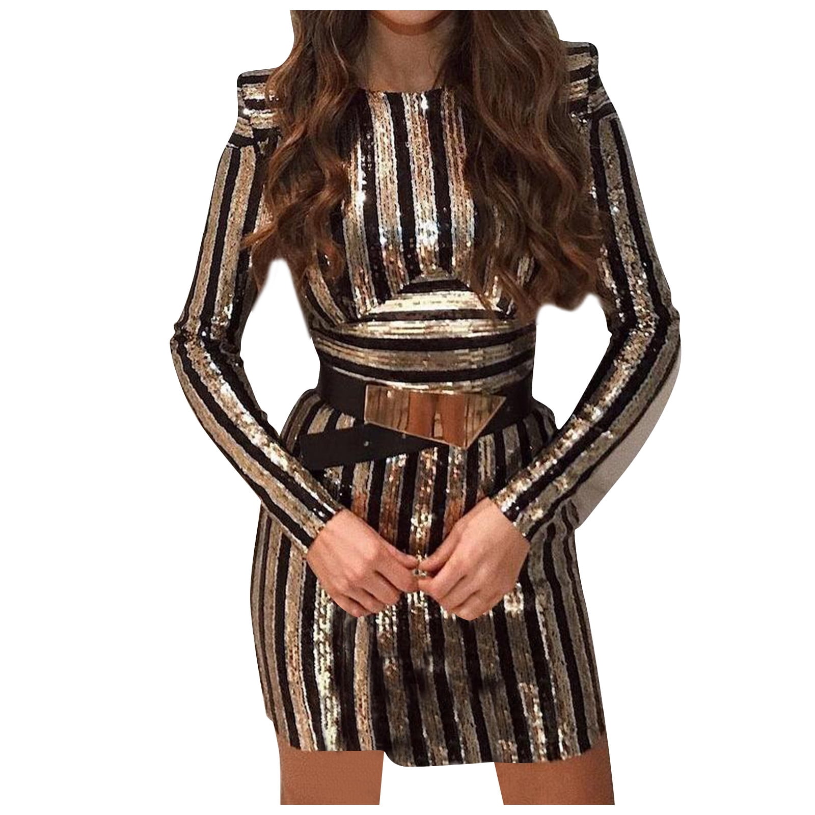 MIARHB Women Round Neck Striped Sequin 