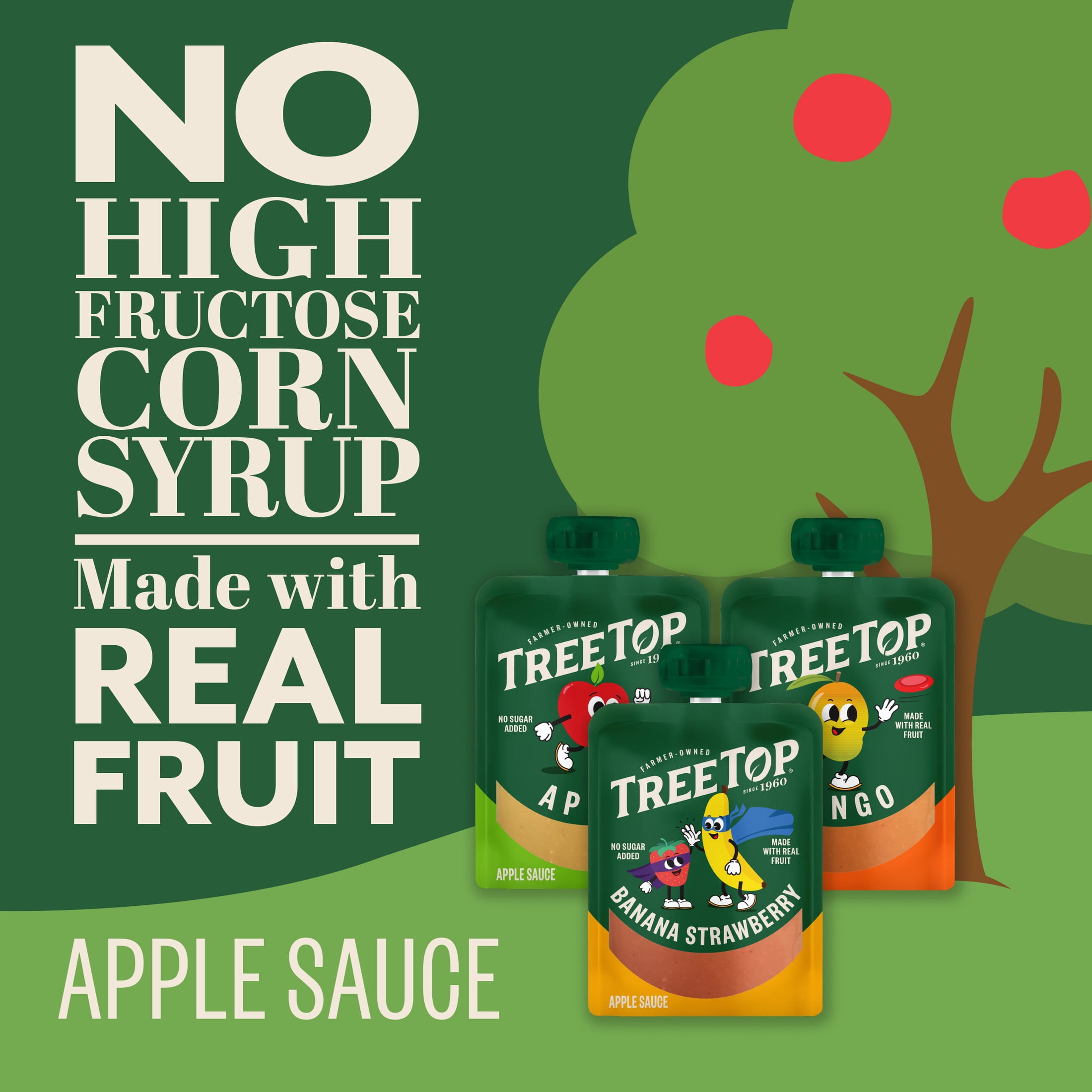 (4 pack) Tree Top Apple Sauce Variety Pack, Apple-Banana Strawberry-Mango, 3.2 Oz Pouch, 12 Count