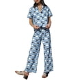 thumbnail image 2 of Yuemengxuan Woman Popular Printed Pajamas, Button-down Short Sleeve Shirt + Wide-leg pants, 2 of 9