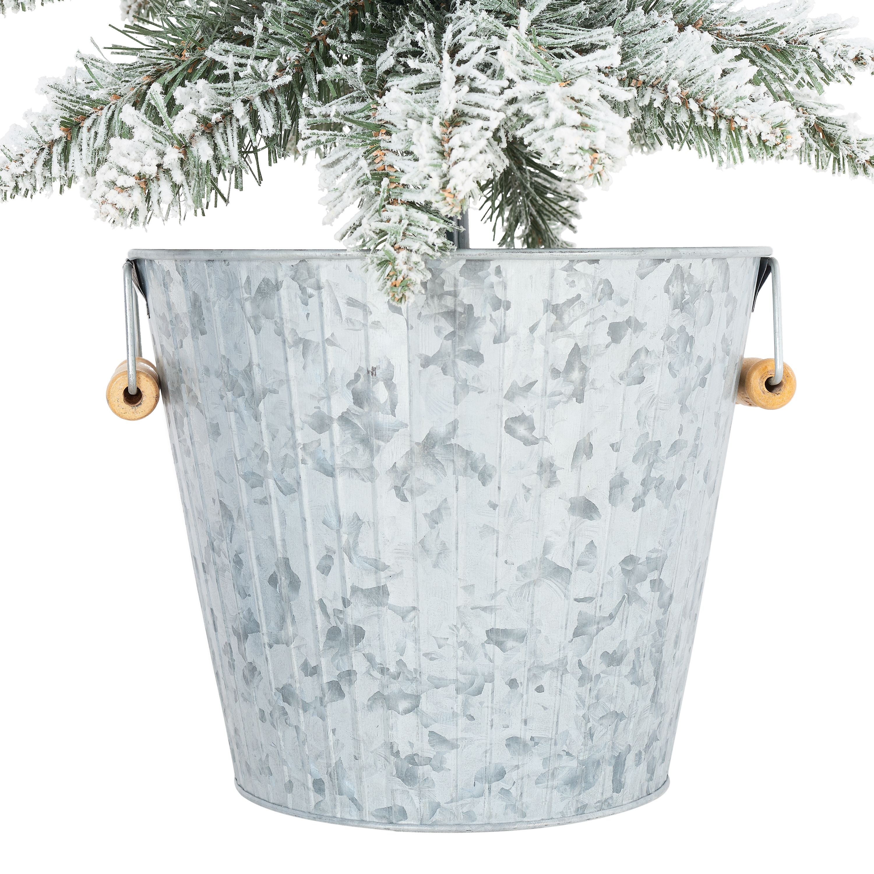 Holiday Time Flocked Pine Tree with Galvanized Bucket Set of 3 - image 5 of 6