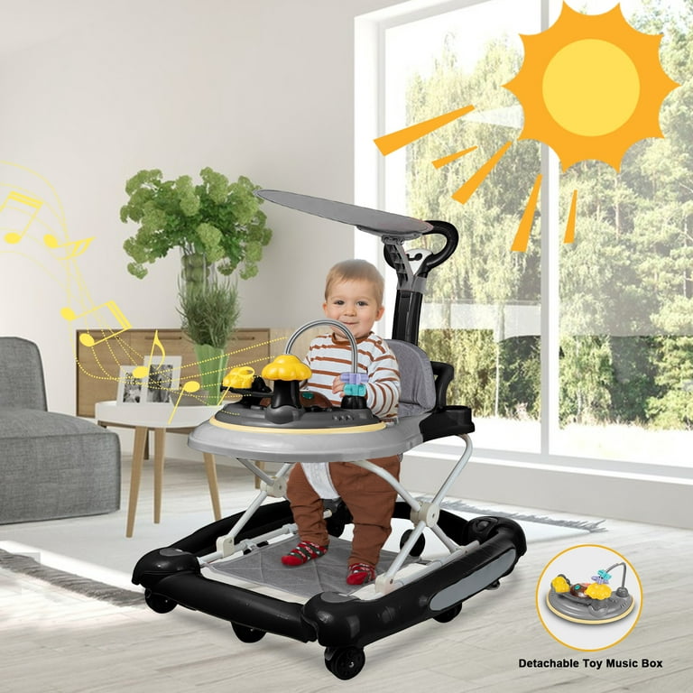 EONROACOO 5-in-1 Baby Walker with Toys, Music Walker for Boys and Girls,  Adjustable Walker(Black)