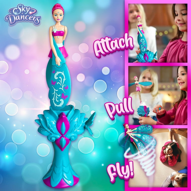 Sky Dancers Turquoise Twinkle – The Original Flying Doll Toy – Pull String Powered, Use Indoors or Outdoors, No Batteries Required, Gift for Kids 6+