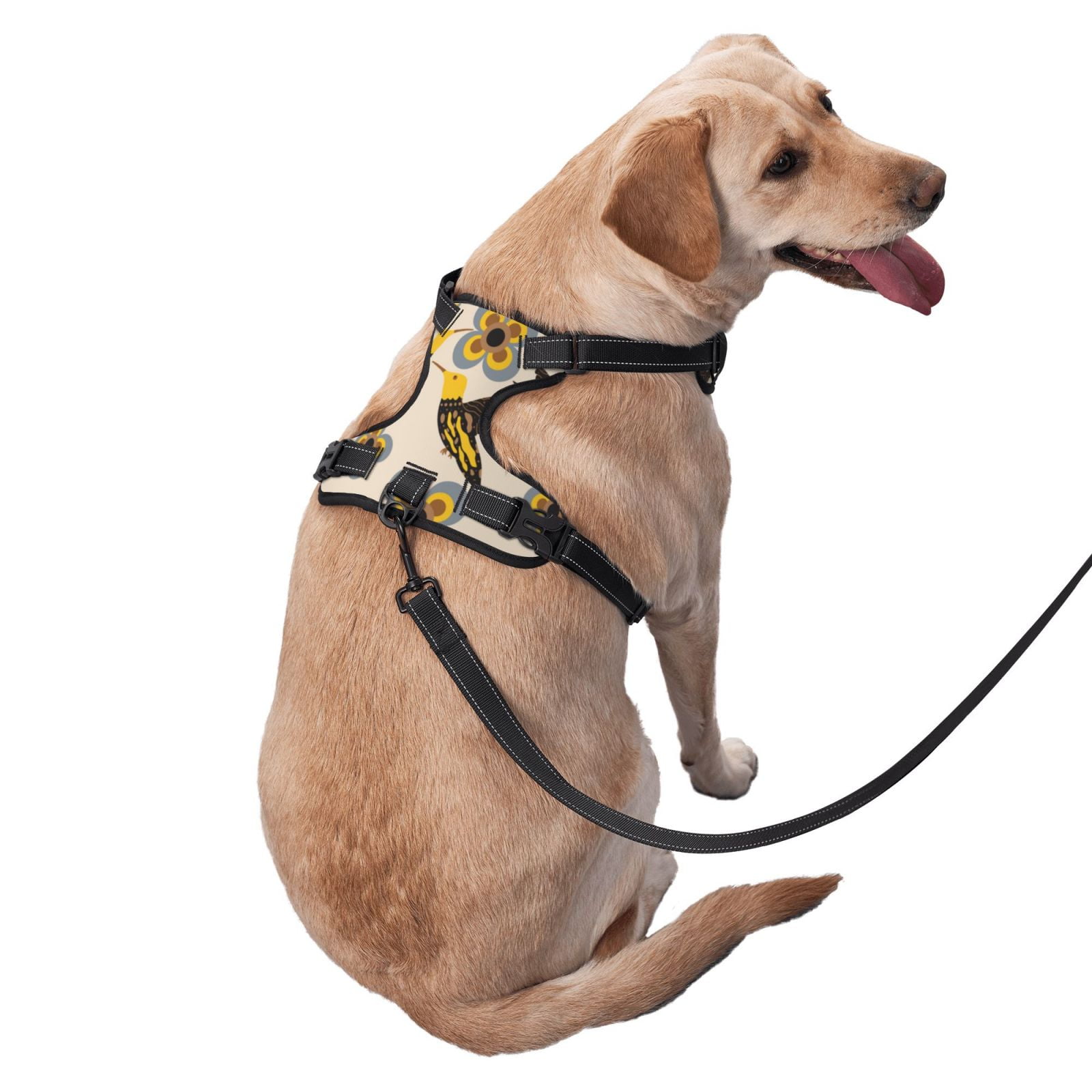Vsdgher Yellow Flowers Hummingbird Dog Harness, No-Pull Pet Harness, Dog Vest, Pet Vest for Small to Large Dogs-Large
