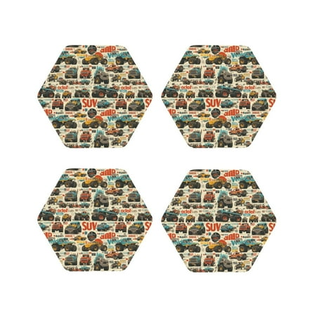 

Drink Coasters Set of 4 colorful SUV car Retro Leather Coasters for Coffee Table Protector Heat Resistant Cute Coasters for Home Decor Housewarming Gifts Bar Kitchen 4 Inch Hexagon