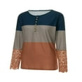 thumbnail image 3 of Womens Henley T Shirts Casual Lace Long Sleeve Patchwork Button Down Ribbed Slim Fit Tops Blue L, 3 of 9