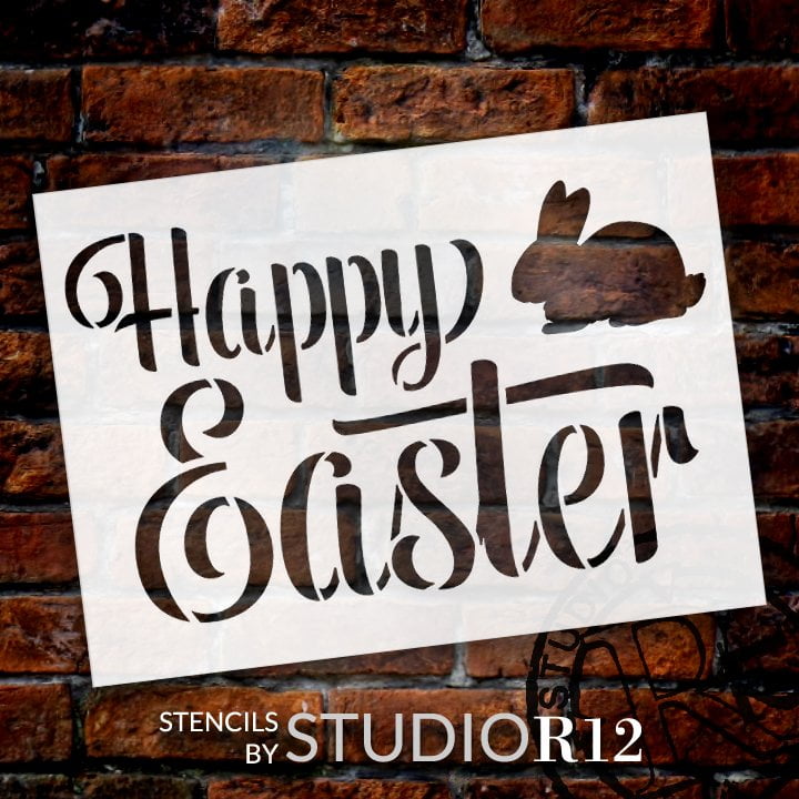 Happy Easter Stencil With Bunny By Studior12 Diy Christian Spring Home