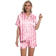 thumbnail image 4 of DAKIMOE Womens Silk Satin Pajama Set Valentines Pajamas Short Sleeve Shirt with Shorts 2 Piece Pjs Sets Soft Silky Sleepwear Nightwear Button-Down Loungewear S-XL, 4 of 7