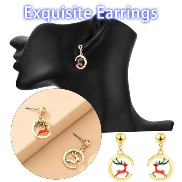 HomeKingdee Asymmetric Christmas Reindeer Earrings for Women - Red Alloy Trendy Holiday Ornaments, Xmas Party Gift Accessories for Girls