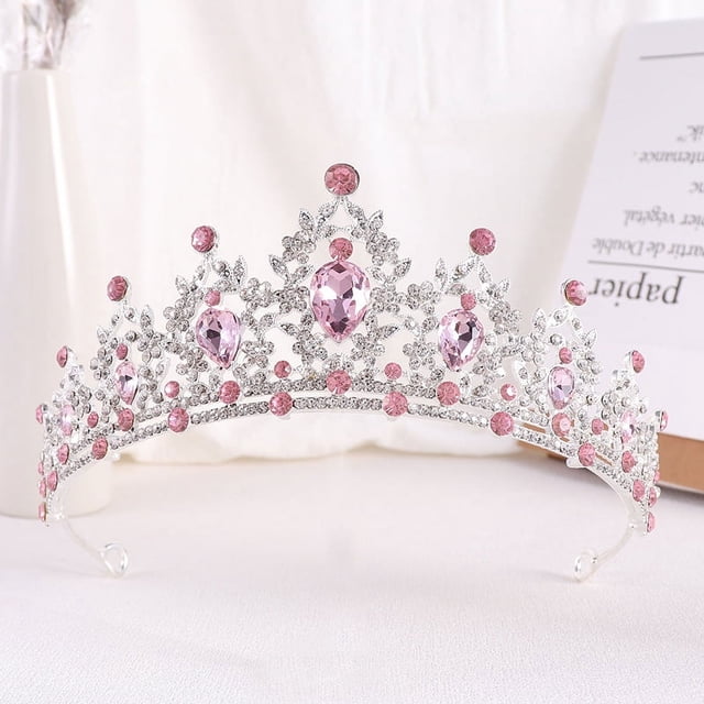 Nvzi Tiara para novia, diadema de princesa, corona nupcial, joyería para el cabello con diamantes de imitación de cristal, decoración para cumpleaños, graduación, fiesta de disfraces (rosa claro)