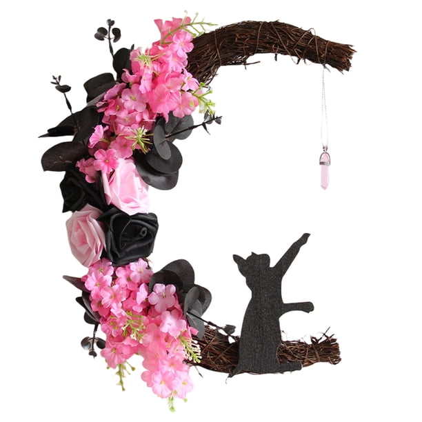 Guirnalda Gatos Y Rosas Góticas Coronas para Puerta en Forma 30CM Con Gato